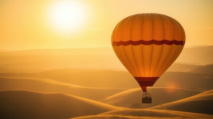 Obraz premium Serene Hot Air Balloon Floating at Golden Hour Over Rolling Hills