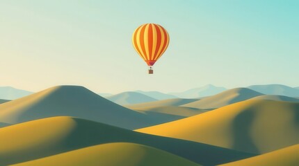 Fototapeta premium Colorful Hot Air Balloon Floating Over Rolling Hills in Modern Design