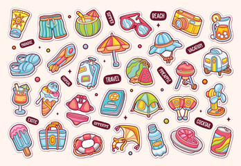 Summer Sticker Icons Hand Drawn Coloring Vector