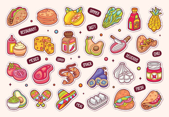 Taco Sticker Icons Hand Drawn Coloring Vector