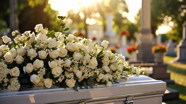 Close-up of a coffin in a cemetery before a funeral	
