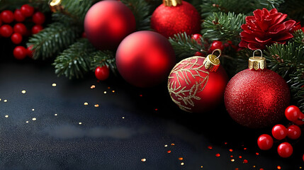 Red Ornaments Decorate Festive Winter Tree