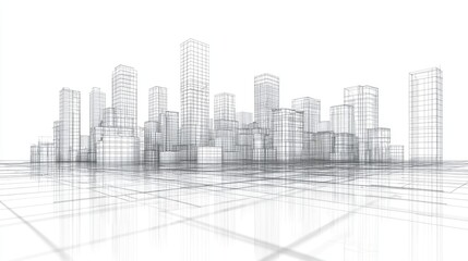 Fototapeta premium A wireframe cityscape illustrating urban architecture and design concepts.