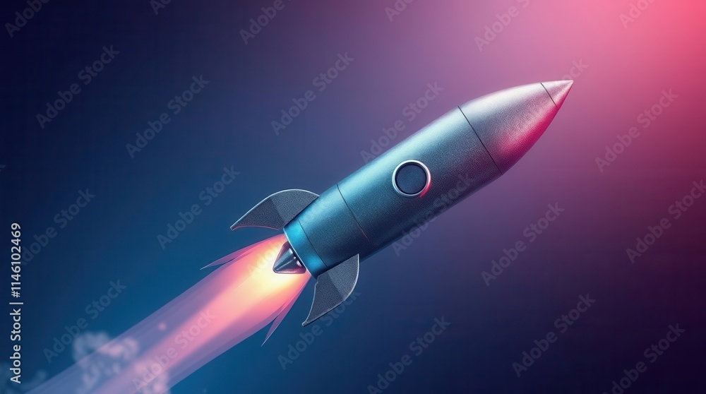 Poster abstract digital art featuring a rocket with smooth gradient lighting