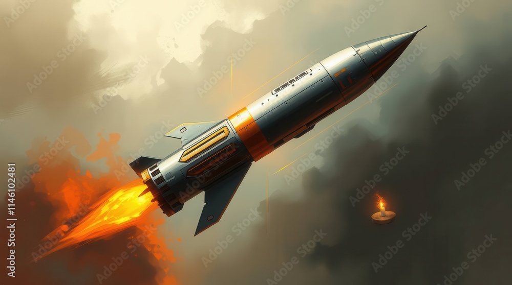 Aufkleber dynamic digital sketch of a high technology rocket in atmosphere