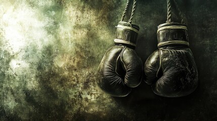 Vintage Leather Boxing Gloves Hanging Against Grunge Background