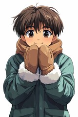 Adorable Anime Boy in Winter Attire