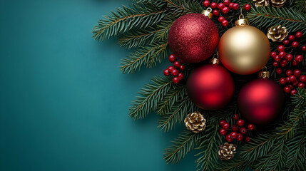 Naklejka premium Elegant Red & Gold Ornaments on Festive Greenery