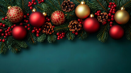 Festive Red & Gold Ornaments on Green