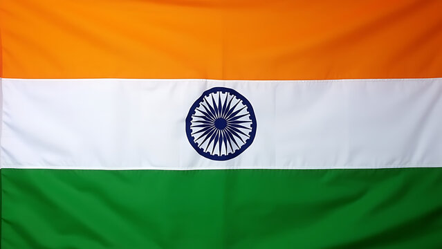 Indian Flag (Tiranga) with Ashoka Chakra &ndash; Saffron, White, Green Stripes and Navy Blue Wheel