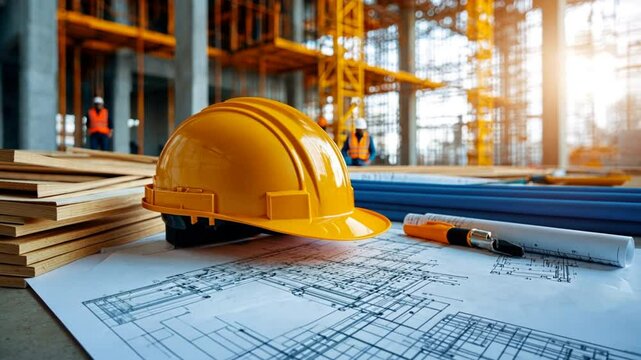 A team of civil engineers surveying a large-scale bridge construction site with detailed blueprints 