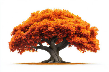realistic maple tree with bright orange leaves stands majestically