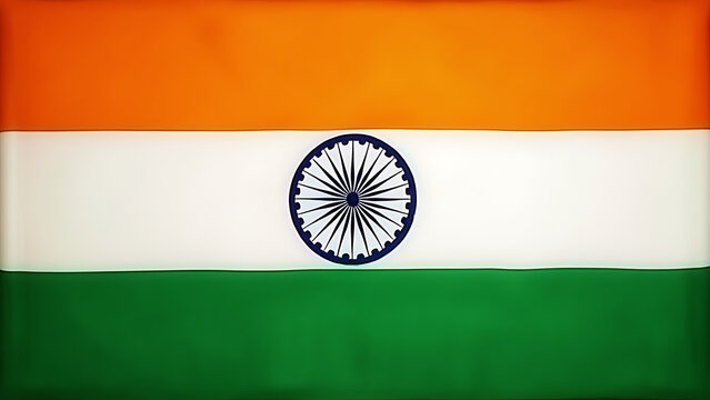 Indian Flag (Tiranga) with Ashoka Chakra &ndash; Saffron, White, Green Stripes and Navy Blue Wheel