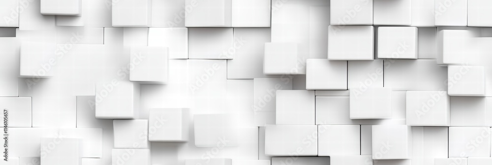 Poster modern abstract composition of random white cubes arranged in a shifted pattern creating a dynamic b