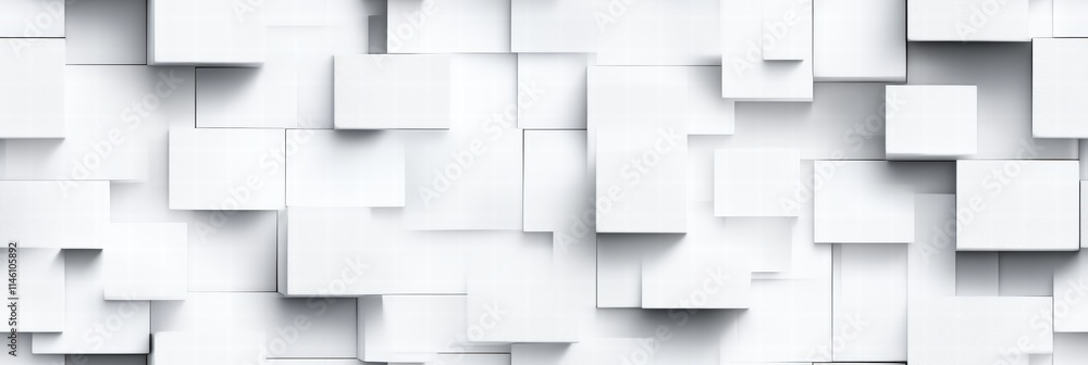 Poster abstract composition of randomly shifted white cubes creating a visually striking and modern backgro