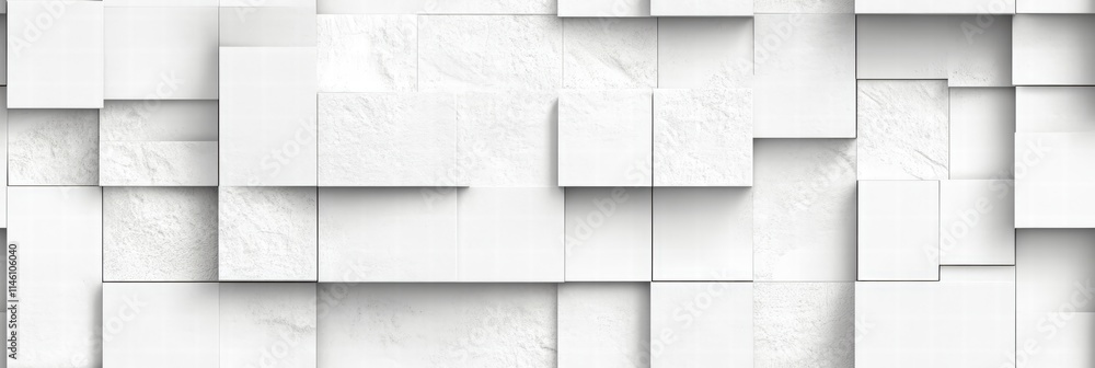 Poster abstract arrangement of shifted white cubes on a light background with random patterns and textures 