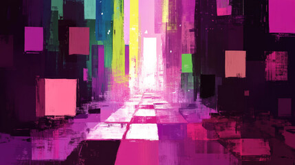 Vibrant abstract background with colorful squares and light pathways