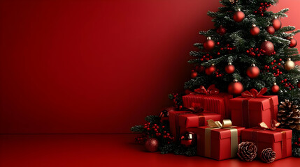 Red Christmas Tree with Presents: Festive Holiday Decor