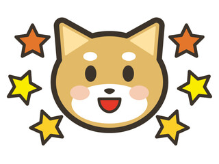 笑顔のかわいい柴犬と星のアイコンイラスト