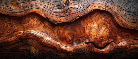 Unique patterns and textures found in polished wooden surface showcasing natural beauty and craftsmanship