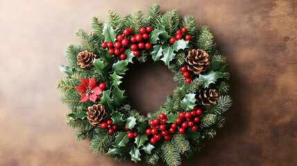 Create Festive Holiday Wreath with Berries, Pine Cones, and Holly