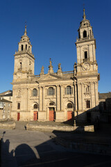 Obraz premium Cathedral of the fortified city of Lugo at sunset in a sunny day, Galicia, Spain.