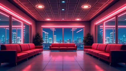 a stunning illustration of office waiting area retro Retro Neon Christmas Theme