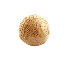 Fototapeta premium Extreme front view of a hyperrealistic single ball of caramel apple ice cream levitating in mid-air isolated on a white transparent background