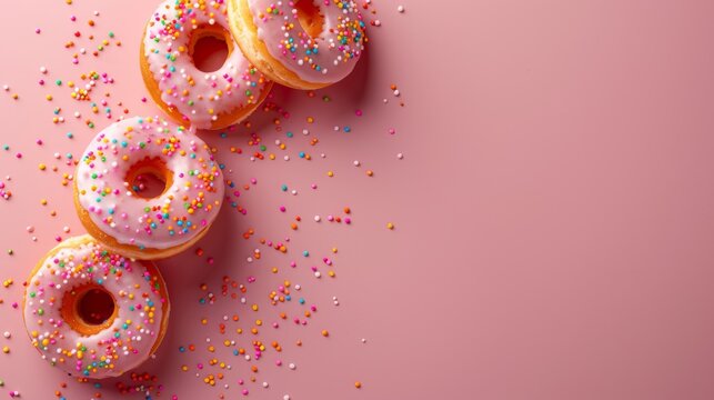 Pink background with sprinkled donuts