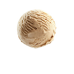 Fototapeta premium Extreme front view of a hyperrealistic single ball of chai vanilla ice cream levitating in mid-air isolated on a white transparent background