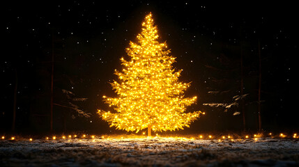 Naklejka premium Golden Lights Adorn Winter Tree Night