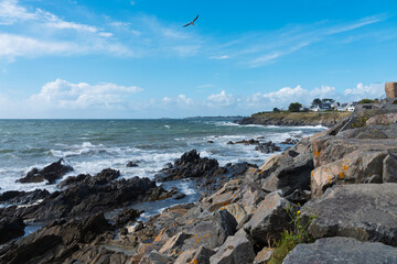 Atlantic waves crashing against rocky shores at Cap Raguénez