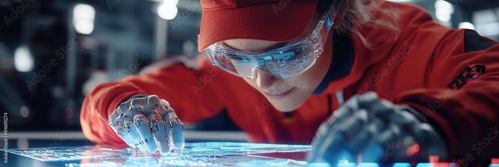 Poster Robotics engineers testing AI-driven robots for industrial automation
