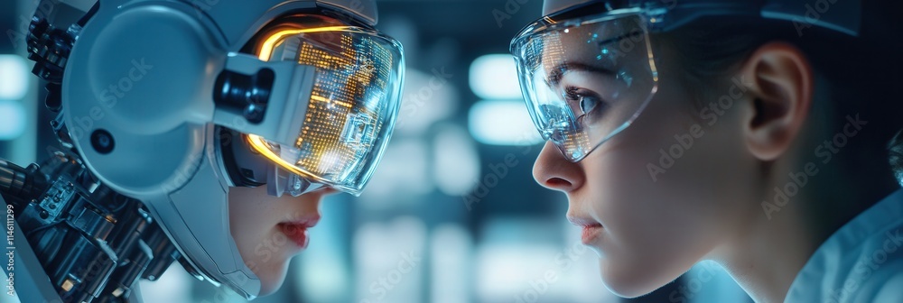 Aufkleber Robotics engineers testing AI-driven robots for industrial automation