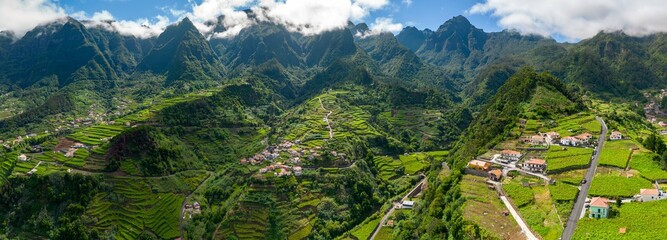 Panorama from road ER228, between Sao Vicente and PR22 Vereda Chao dos louros in Madeira