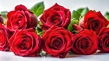 Obraz premium Captivating still life images showcase vibrant red roses elegantly set against a pure white background.