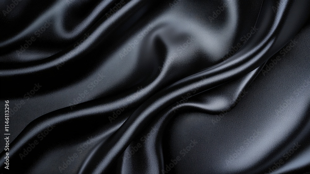 Poster luxurious black silk satin fabric with smooth texture and elegant drapery perfect for various textil
