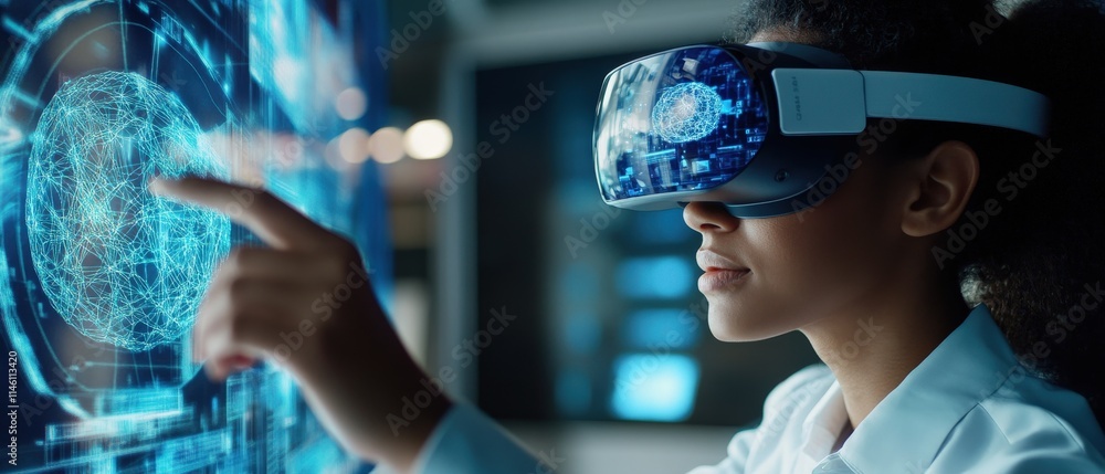 Fototapete Engineers using VR simulations to optimize the design of wind turbines