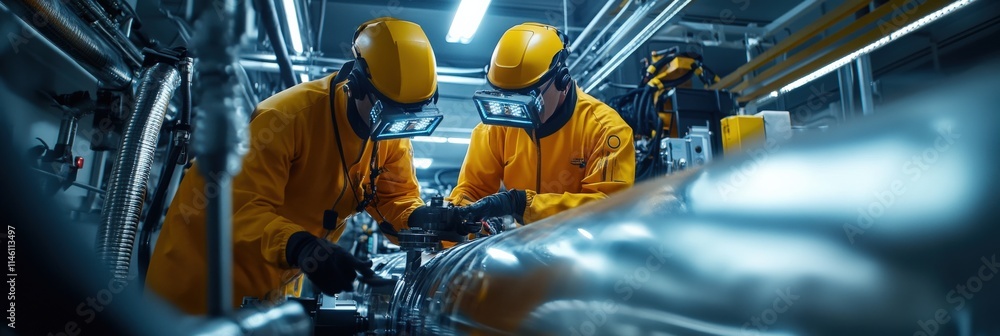 Poster Engineers testing underwater robots in a research facility
