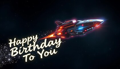 Spaceship Birthday Greeting In The Starry Night Sky