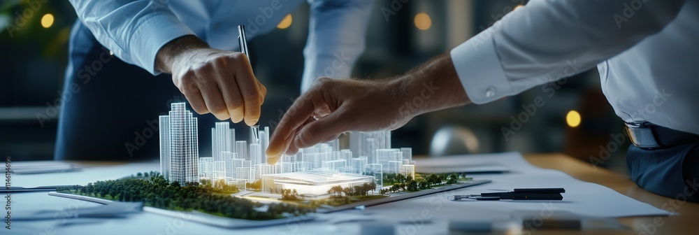 Aufkleber Engineers developing models of a futuristic city using advanced design software