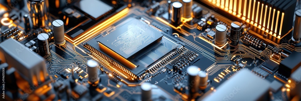 Aufkleber Electrical engineer working on a circuit board in a high-tech laboratory, illuminated by bright LED lights