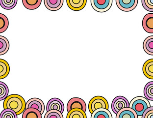 Colorful circle border frame.  Pastel tones, playful design.  Perfect for invitations, cards.