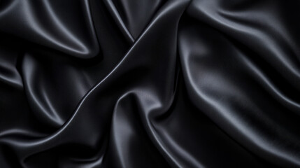 Fototapeta premium Luxurious black fabric with smooth, flowing texture and elegant drape