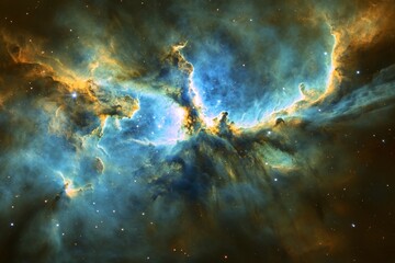 Obraz premium A detailed portrayal of a complex nebula, showcasing swirling clouds and intricate patterns, emphasizing the beauty and mystery of the celestial world.