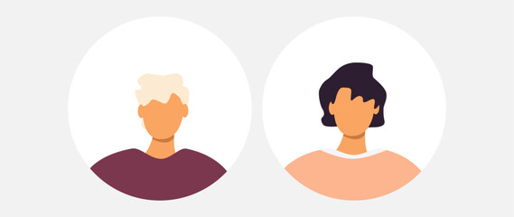 Vector flat illustration. Men and women in different styles. Avatar, user profile, person icon, profile picture. Suitable for social media profiles, icons, screensavers and as a template.