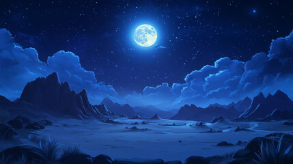 Obraz premium serene night sky with full moon illuminating landscape and clouds