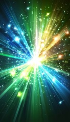 Fototapeta premium Abstract Background, Exploding Light Speed Motion With Green, Blue, Yellow Color, Digital Art