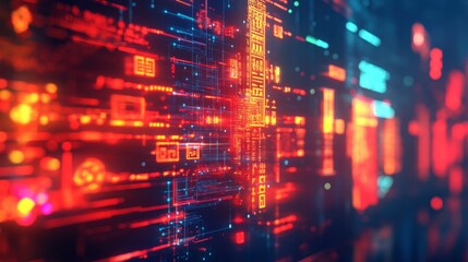 Obraz premium Abstract Digital Background with Glowing Lines and Data Flow, Representing Technology, Innovation, and Modern Software Solutions in a Futuristic Setting