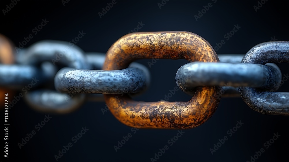 Aufkleber rusty chain link: a close-up of a weathered chain link, capturing the texture and detail of its worn